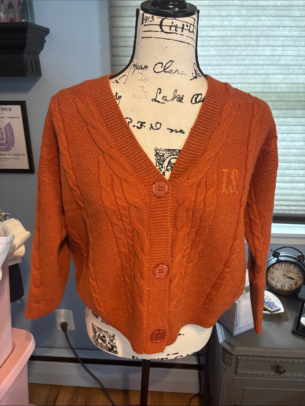 Taylor Swift Cable Knit Button-Front Cardigan - Rust Orange